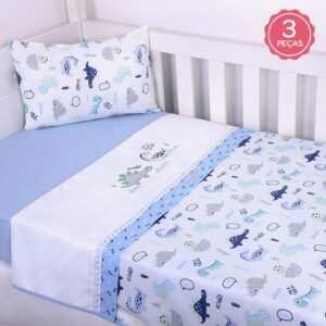 JOGO DE BERÇO AZUL BB DINO BORDADO