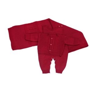 SAIDA MATERNIDADE CANELADO TRICOT 3 PEÇAS VERMELHO